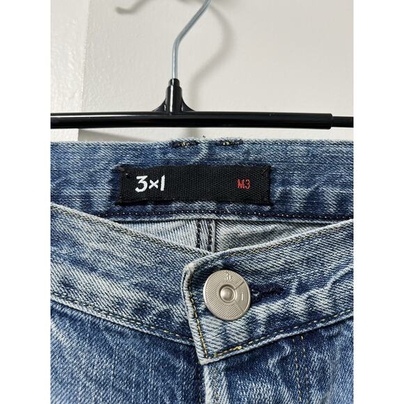 3x1 Mens Selvedge Whiskered Light Wash Denim Jeans 36x31 Blue Zip Fly USA Made - Picture 5 of 8